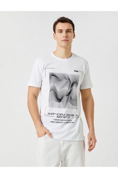 تی شرت چاپی شعاری هندسی با برش باریک یقه خدمه     ترندکالا بهترین کالا