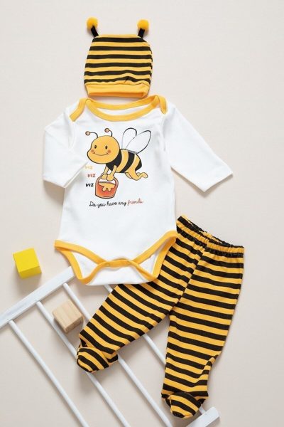 ست لباس بدن زنبوری زرد یونیسکس 3 تکه     ترندکالا بهترین کالا
